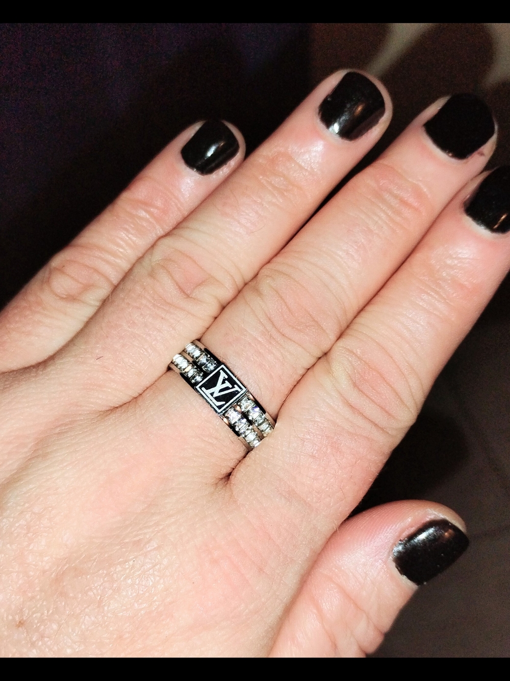Brand New Luxury Black and Silver Logo Band Ring - Women